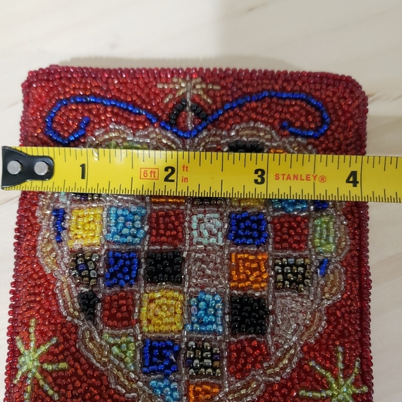 Beaded Heart Pattern Clutch Purse Bag Pouch Red Multicolor Beaded Boho Goth - Picture 11 of 11